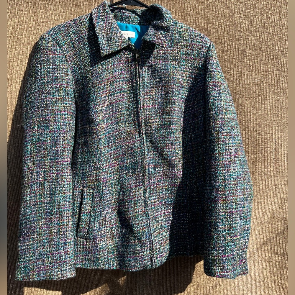 Coldwater Creek multicolor tweed Tweed Zip Up Blazer Jacket Blend Pkts Sz 12
